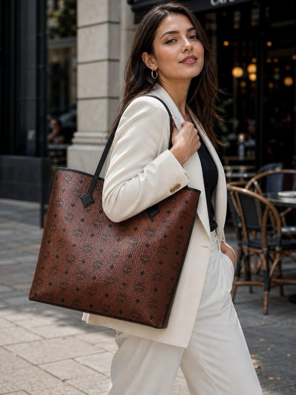MCM Red/maroon Logo Tote Bag - Signature Monogram (like new) with pouchette bag.